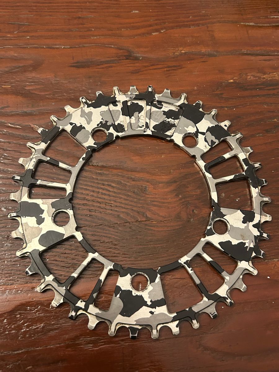 AARN 42t 110BCD narrowide chainring black white camo | Rad Bazaar
